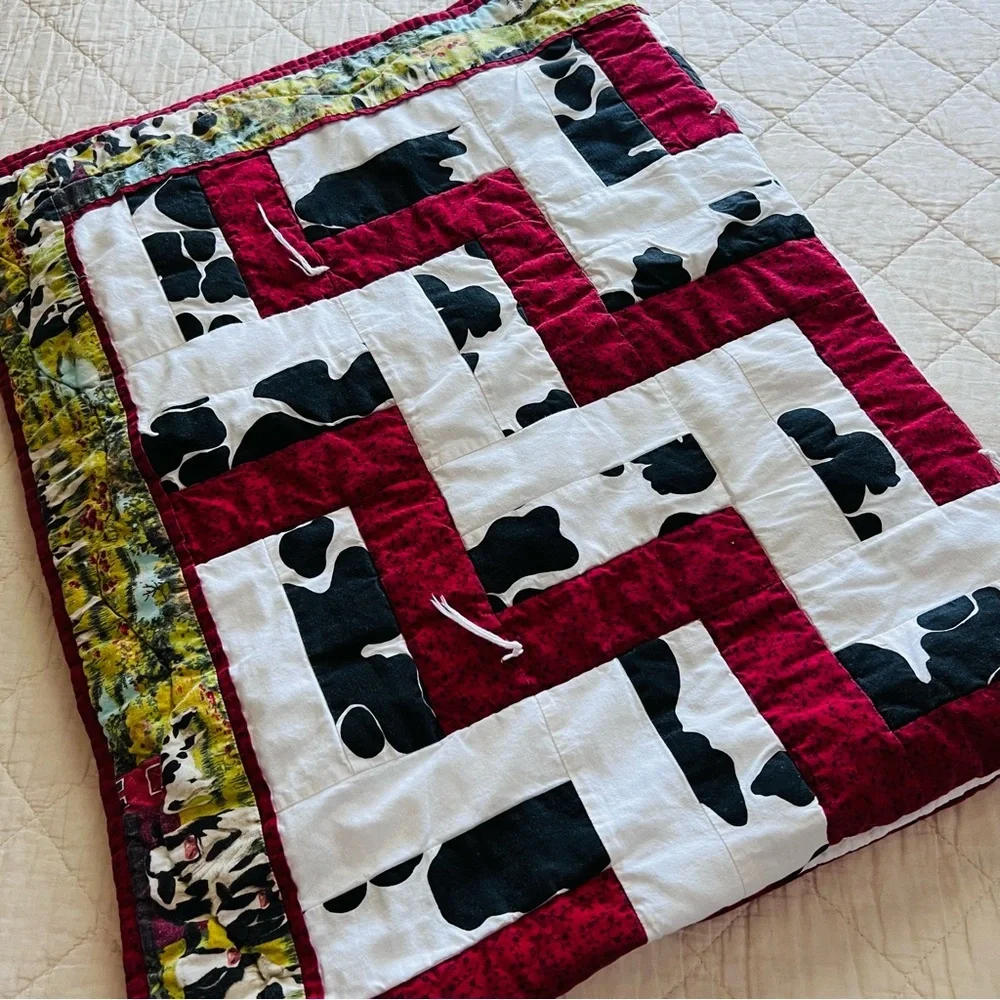 Handmade Cow Print Patchwork Quilt Throw – Reversible – 42” x 52”